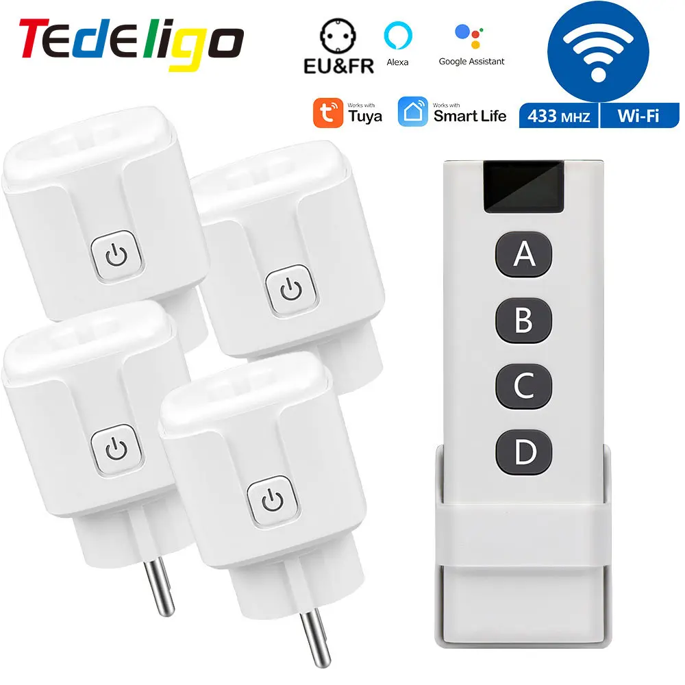 16A 3000W Tuya Smart Home Plug Socket RF Wireless Remote Control Outlet Switch Power Monitor Voice Control EU for Alexa Google