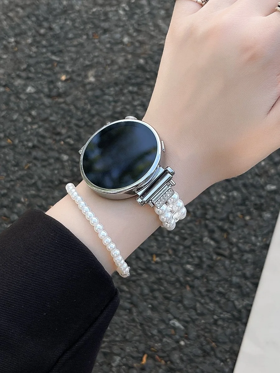 

22mm/20mm/18mm Double Row Pearl studded Diamond Fashion Strap Suitable for Huawei GT5/GT5 Pro/GT4/GT2/GT2/3/4