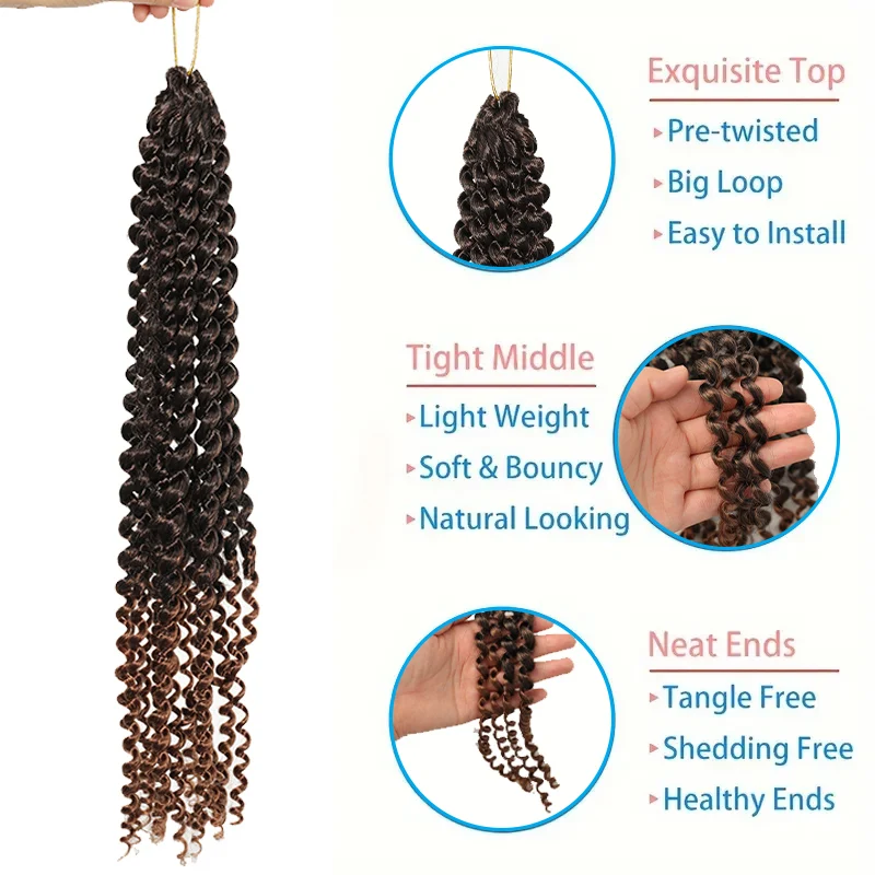 Extensiones de cabello de ganchillo con ondulación de agua para mujer, pelucas sintéticas, ropa de fiesta diaria esencial de moda, 16 piezas por pieza