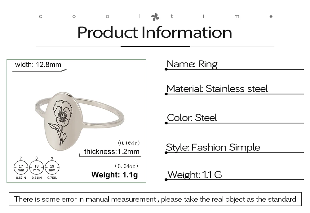 COOLTIME Blumenringe zum 12. Geburtsmonat für Frauen, Edelstahl, oval, Siegel, ästhetische Ringe, Schmuck, Freund, Liebhaber, Geburtstagsgeschenk – Detail 3