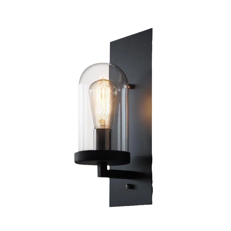 Vintage Industrial Wall Sconce Black Metal Wall Lamp with Clear Bell Glass Shade E27 Indoor Wall Light for Hallway Bedroom