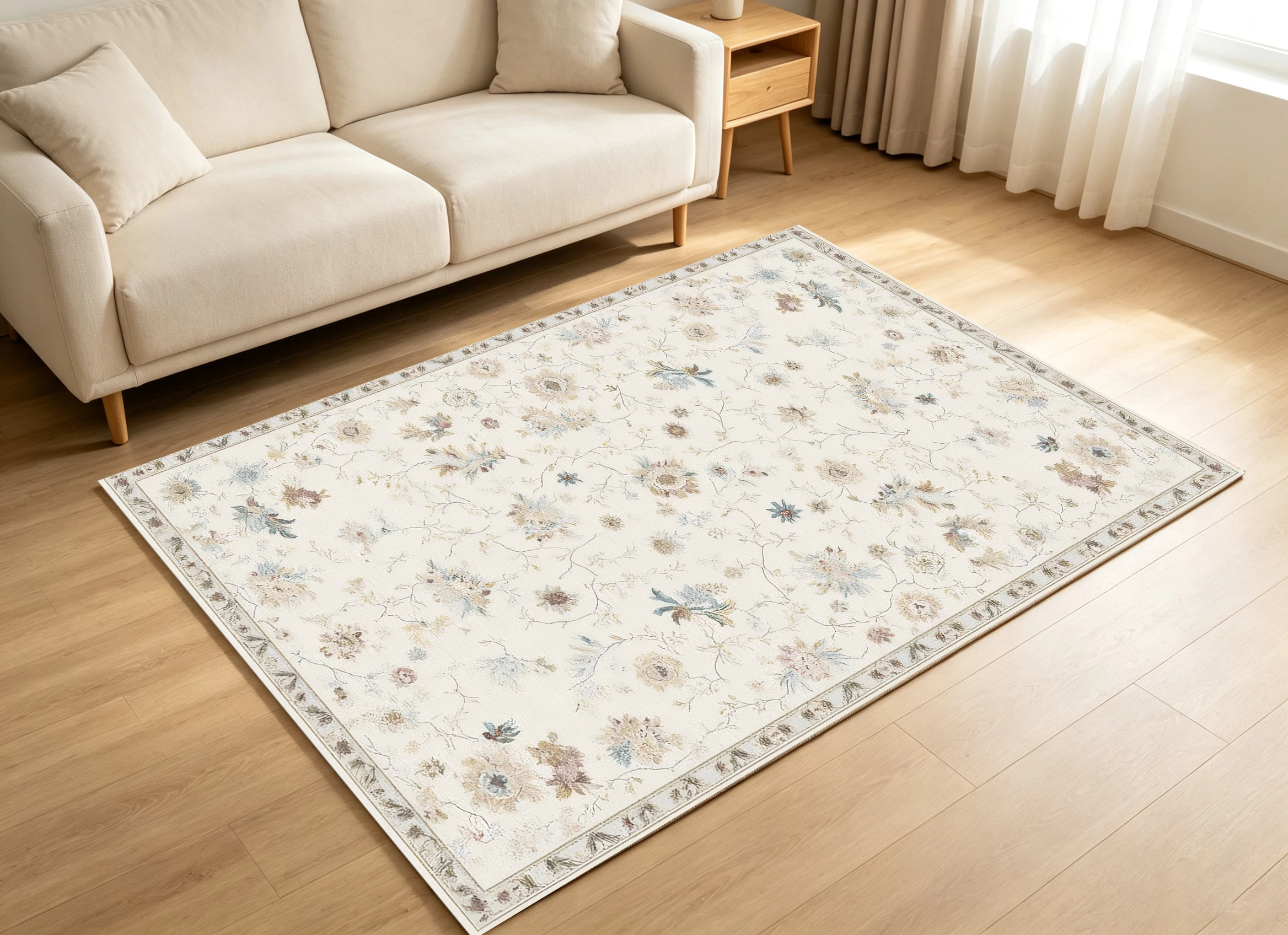 2D Velvet Carpet with Off-White Floral Pattern Soft, Skin-Friendly, and Suitable for Living Rooms and Bedrooms Enhances the Ambiance