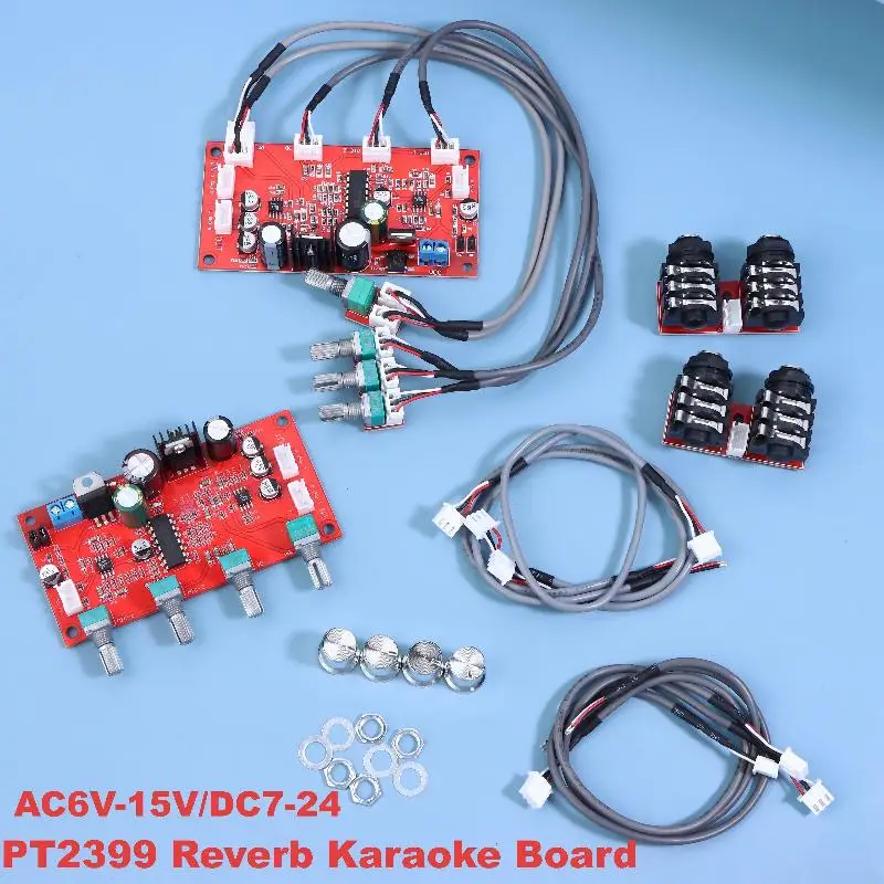 【W】AC 6V-15V DC 7-24 PT2399 Reverb Karaoke Board Kit de módulo de placa de microfone digital com amplificador operacional Áudio OP AMP Board