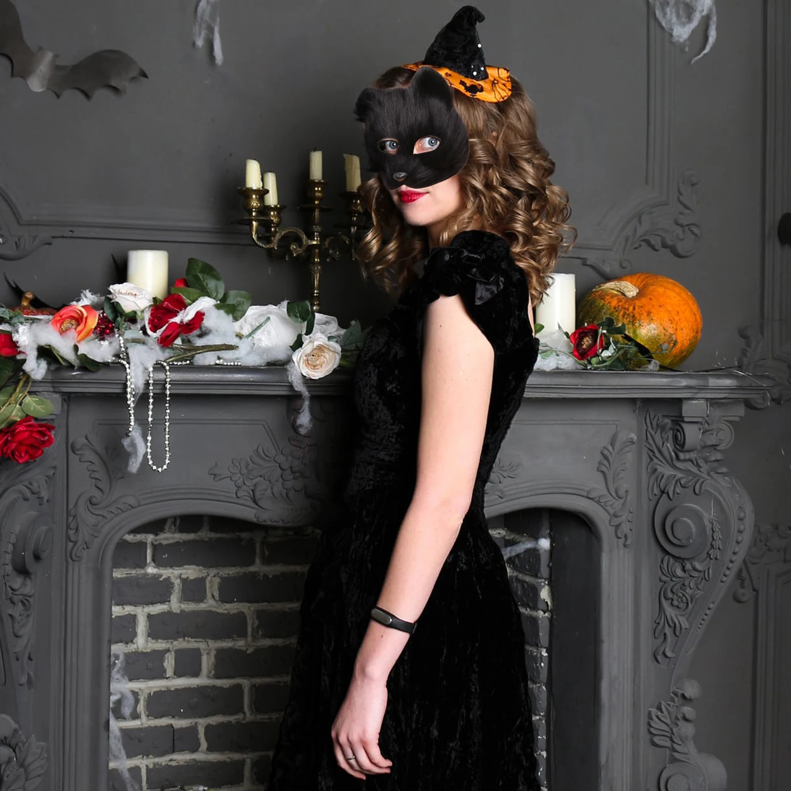 

Half Face Animal Fox Mask Black Lightweight Halloween Carnival Masquerade Ball Cosplay Mask Comfortable for Women Girls