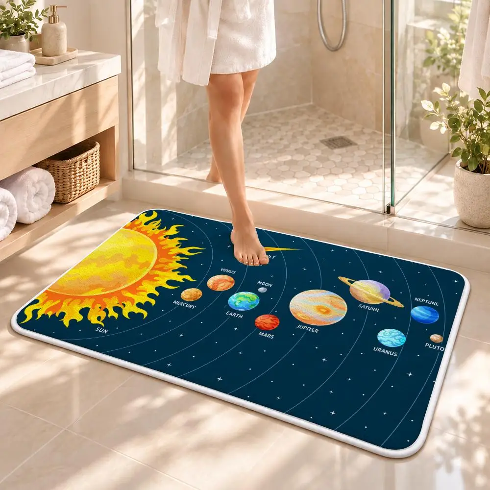 Solar System Planet Orbit Chart Floor Mat Flannel Rug Soft Non Slip Washable Door Mat for Bathroom Bedroom Kitchen Home Decor