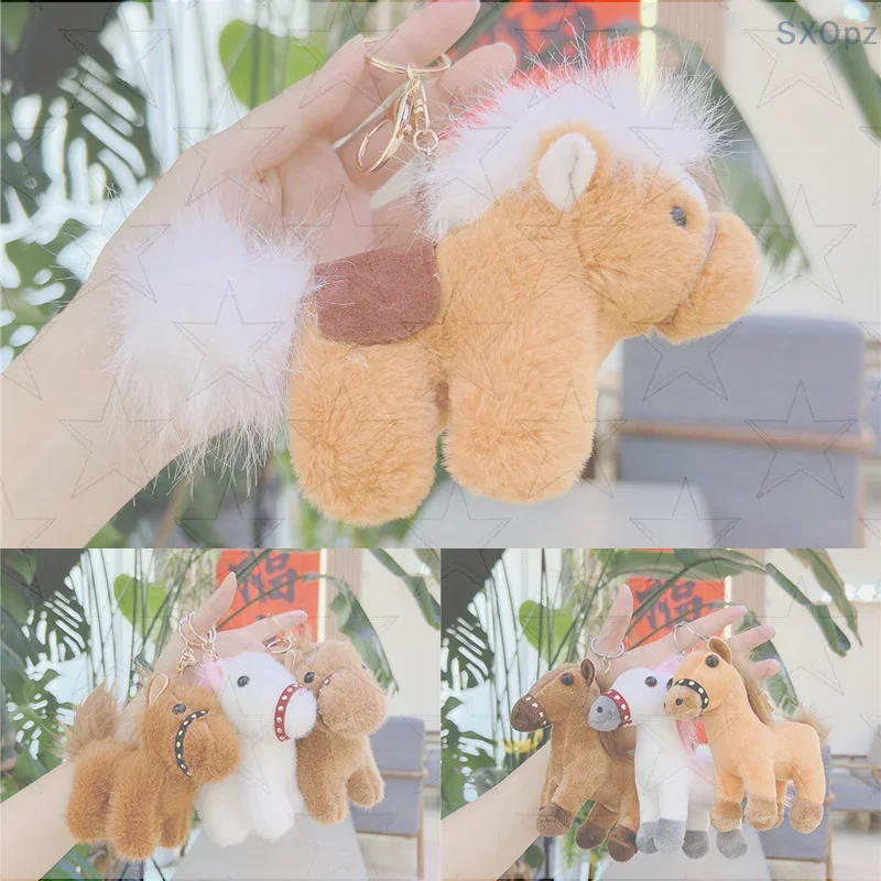 

Creative Cartoon Horse Plush Doll Keychain Fuzzy Doll Backpack Accessory Cute Bag Pendant