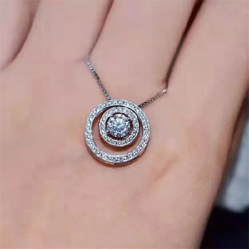 CC Women's Necklace Double Wear Sterling Silver Plated Round Zirconia Necklaces A Two-wear Clavicle Chain Fine Jewelry CCN718 image 3