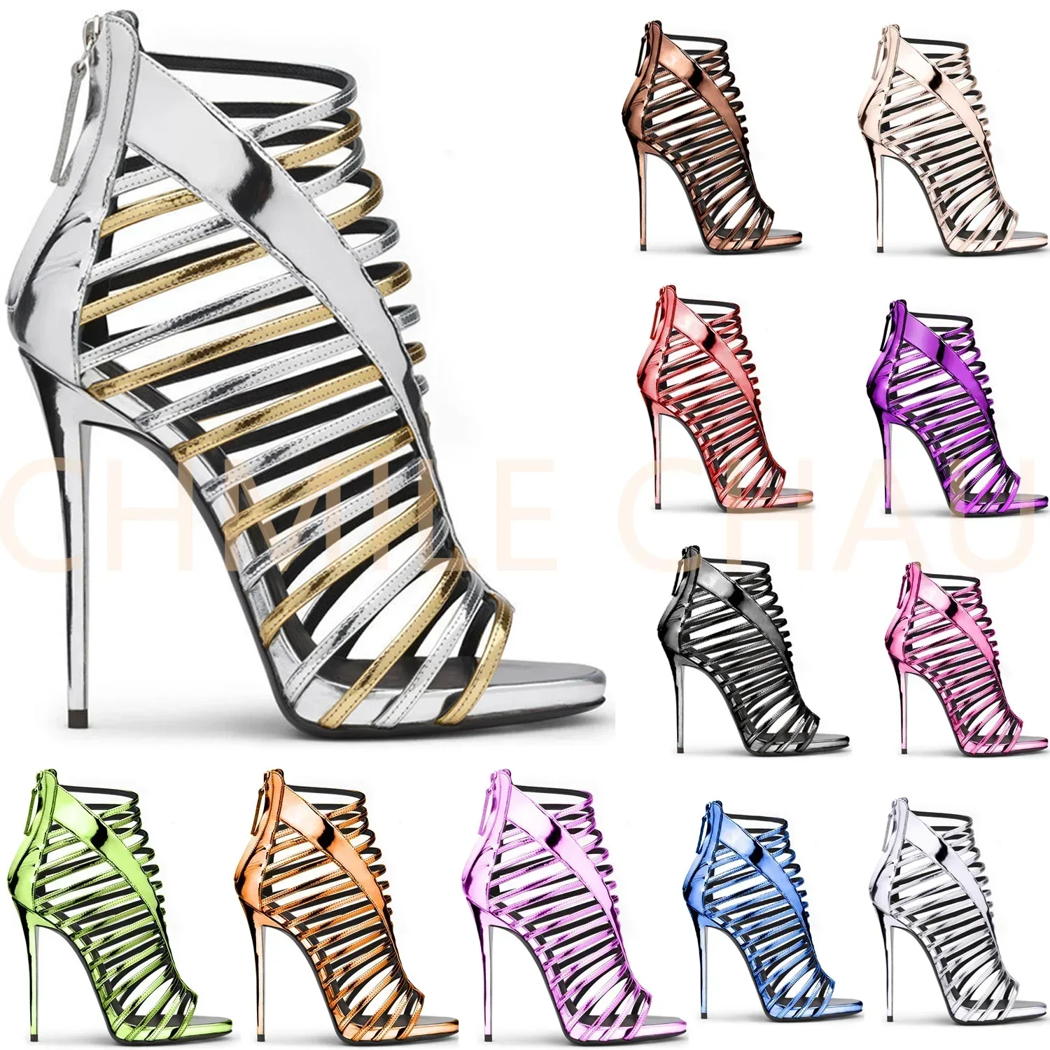 【Measure your feet length before order】Women Stiletto High Heel Gladiator Strappy Sandals Sexy Evening Dress Party Shoe 9-I-SL-5