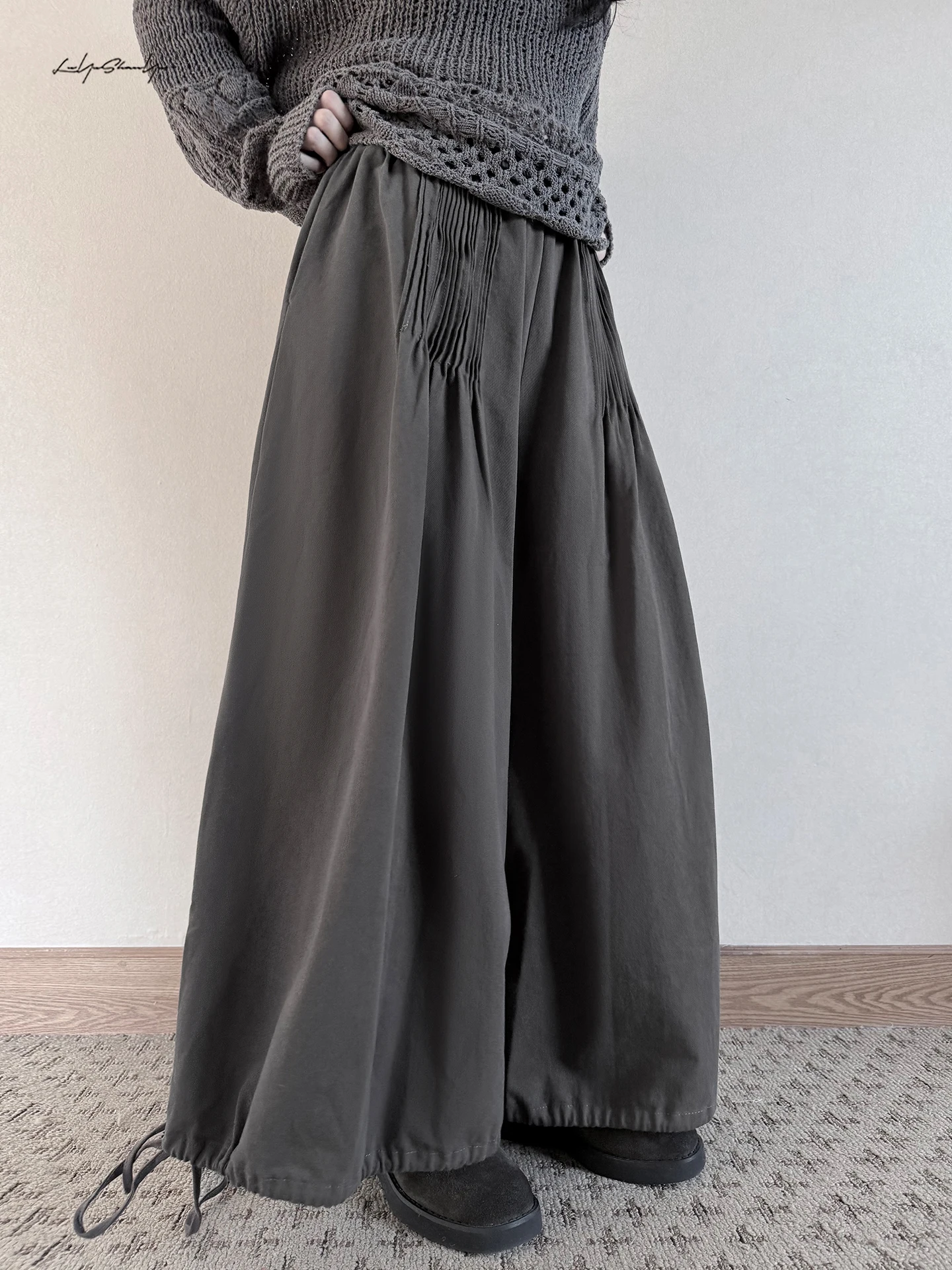 Loose Casual Wide Leg Pants Women's Drawstring Cuff Loose Fit Casual Style Cotton Trousers Autumn Fashion Ladies' Pants