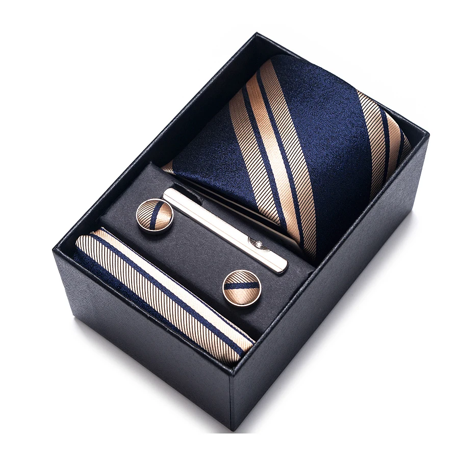 Geschenkbox für Feiertage, Marken-Krawatte, Einstecktuch, Manschettenknopf-Set für Herren, Krawatte, rotes Paisley-Muster, Anzug-Accessoires, passend für Hochzeiten, Gravats