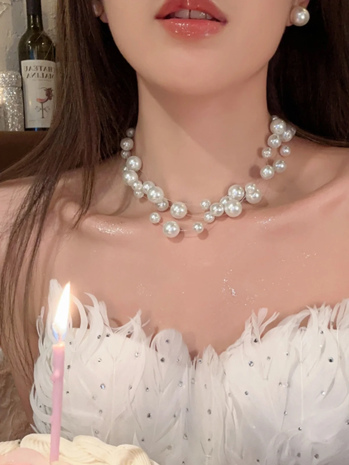 

2024 New Arrival Sparkling Star Pearl Necklace for Women Multilayer Choker Trendy Highend Fashion Design Statement Jewelry