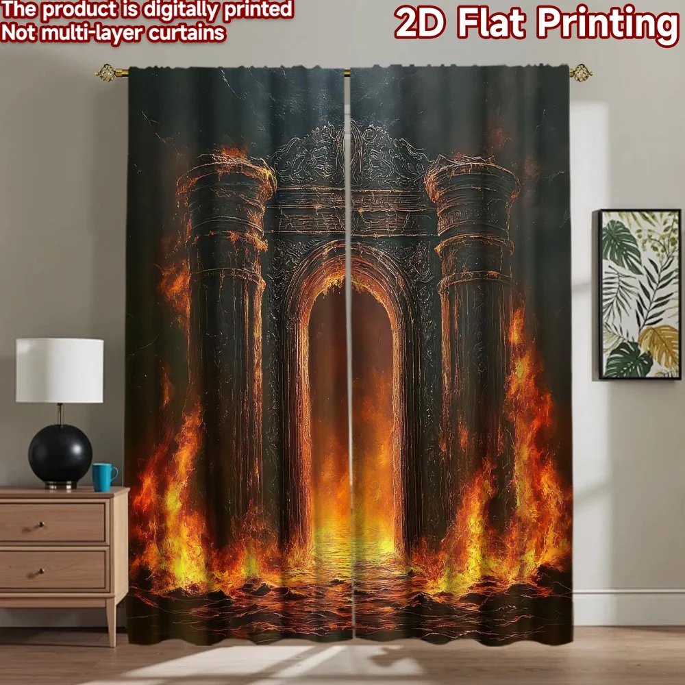 

1pc 2D flat Photography Backdrop Popular Background cloth Fiery Ancient Gateway 100% Polyester Festive Backdrops Use for Holiday