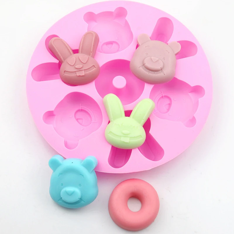 7 Cavities Soap Making Tools Bear Rabbit Donut Cake Feet Pattern Cake Chocolate Silicone Mould Soap Mold Handcrafted Accessories