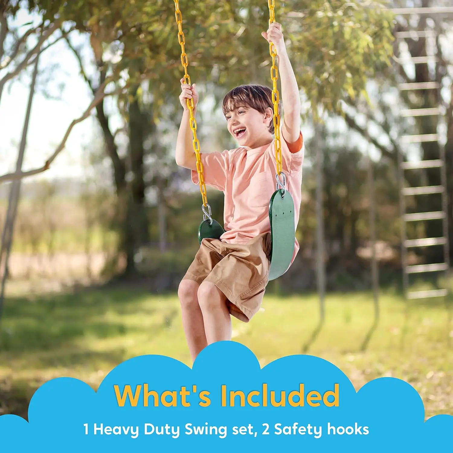 JOYFY Heavy Duty Swing Seat with 66” Chain Swing Set Accessories Replacement with Snap Hooks for Kids Outdoor Play Playground