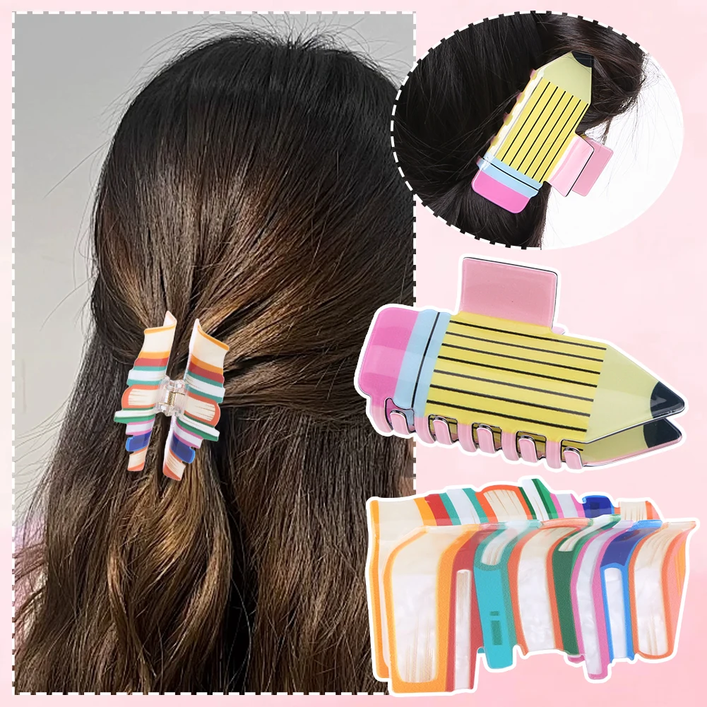 2 قطعة مقاطع الشعر العودة إلى المدرسة مضحك قلم رصاص لطيف المشابك الشعر الإبداعية قلم رصاص على شكل مخلب كليب إكسسوارات الشعر