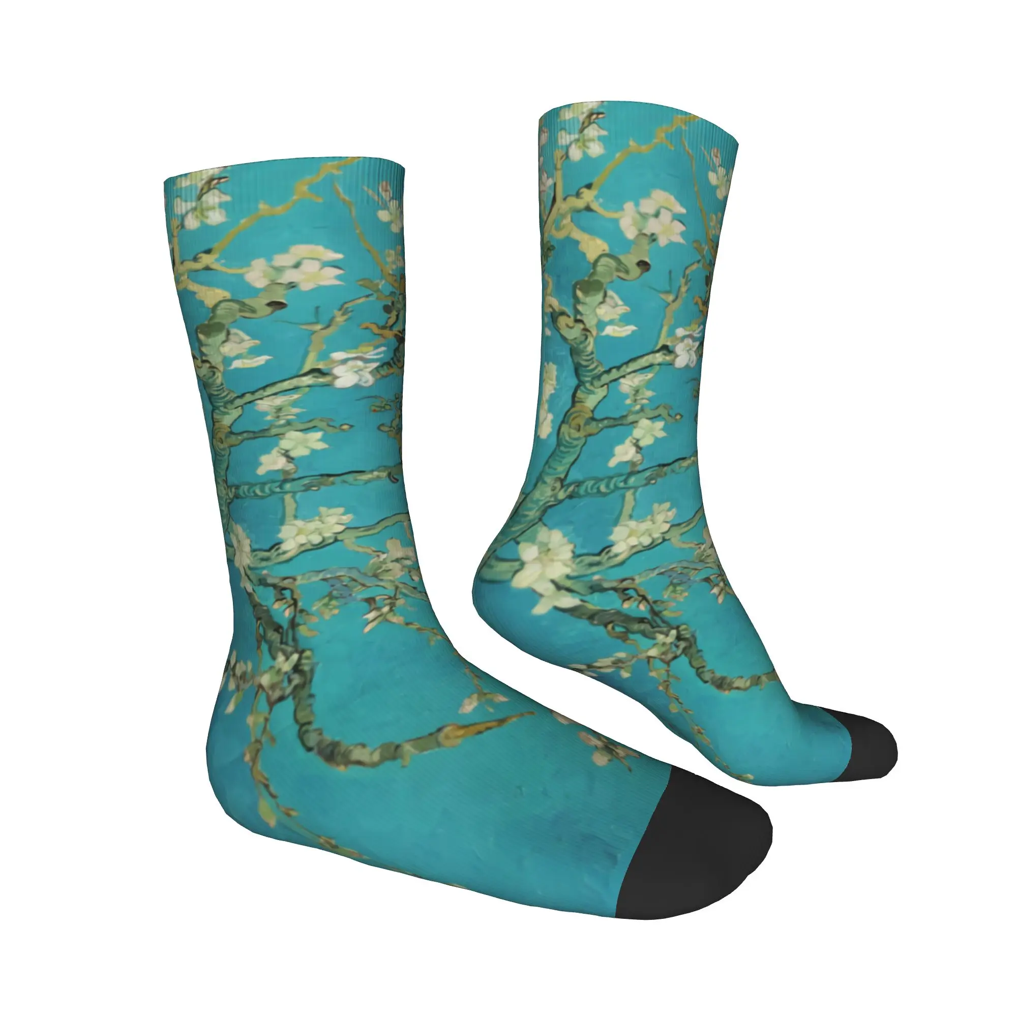 Novelty Socks Almond Blossoms Vincent Van Gogh Crew Socks Man 3D Printing Art Flowers Painting Stockings Women