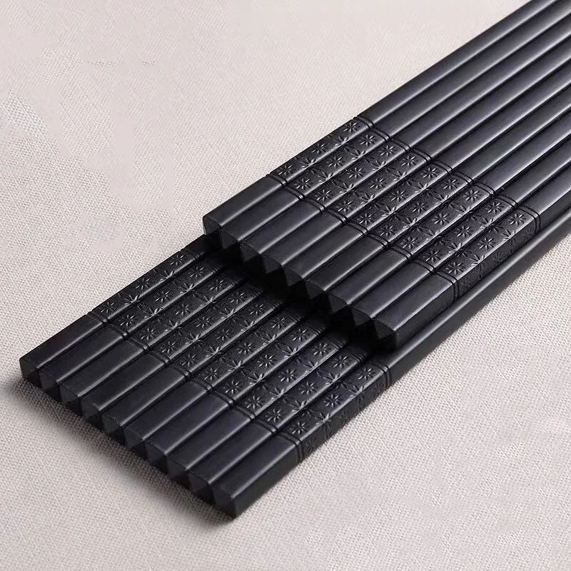 1/10pairs Chinese Food Chopsticks Sushi Sticks Non Slip Washable Safe Dishes Alloy Bamboo Form Snack Food Class Tableware Set