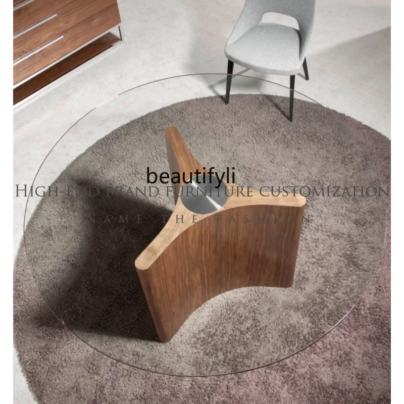 

Italian Creative Black Walnut Round Glass, Dining Table, Simple Tea Table