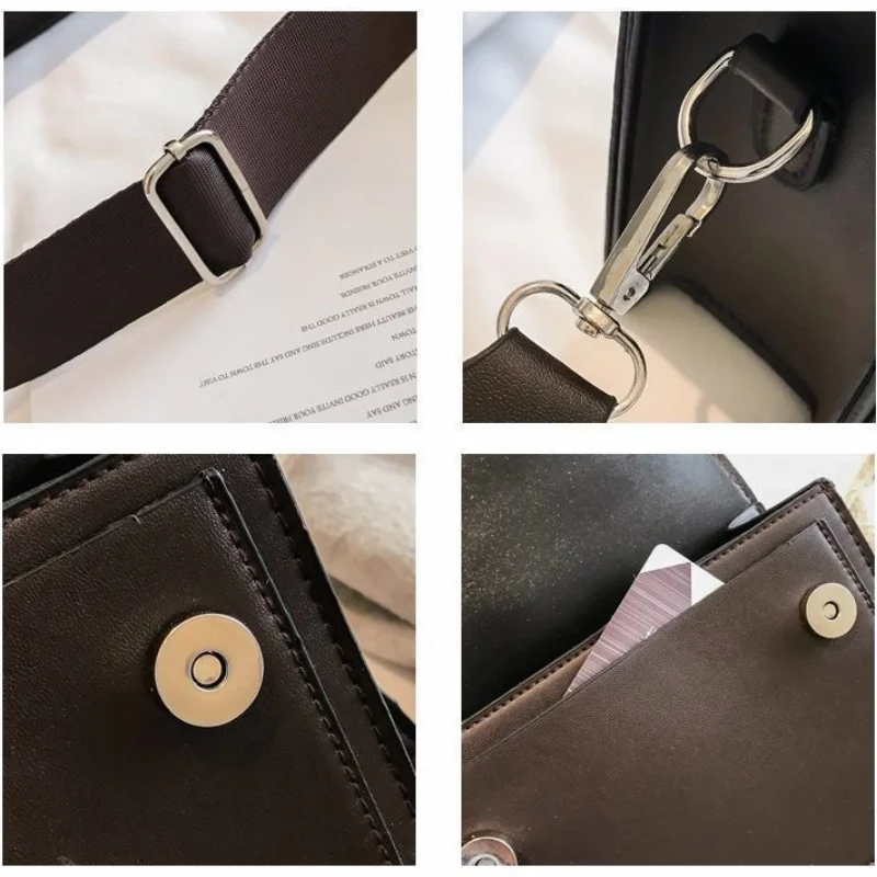 Ladies Messenger Bag Retro Casual Simple Crossbody Bags New Solid Color 2024 New Trendy Wide Shoulder Strap Small Square Bag