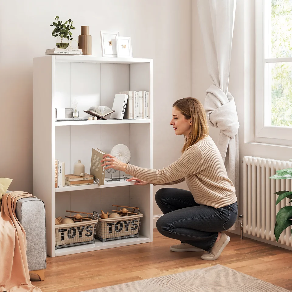 OYAJIA Kollektion - Bücherregal, 3-stufiges Würfelregal, Aufbewahrungsregal, Ausstellungsregal, Offene Fächer, 60*24*100cm, Wohnzimmer, Heimbüro, Schlafzimmer, Wolkenweiß/Braun