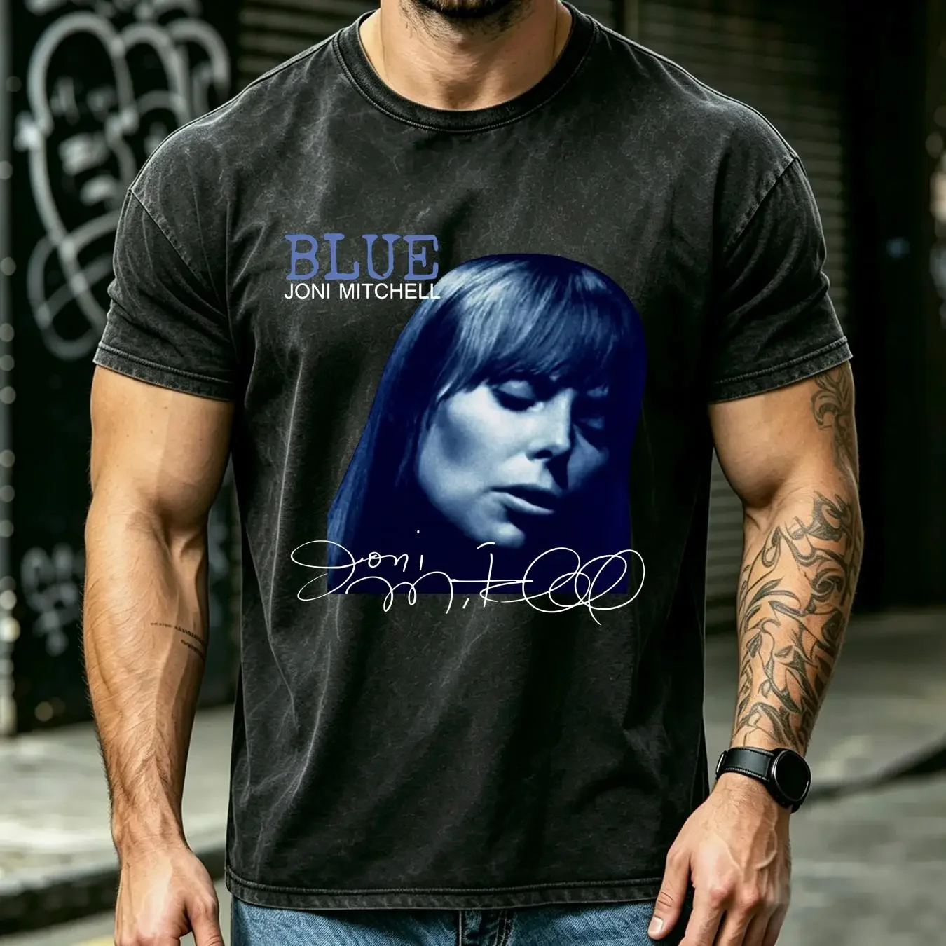 washed T Shirt Vintage Joni Mitchell Blue Cotton S 4XL Black long or short sleeves vintage Washed Comfortable designer clothes