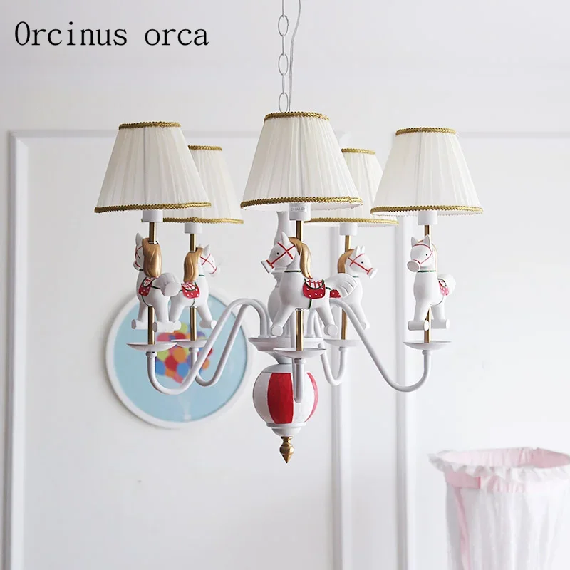 Cartoon creation merry go round chandelier boy bedroom children's room lamp American art pony Chandelier  free shipping