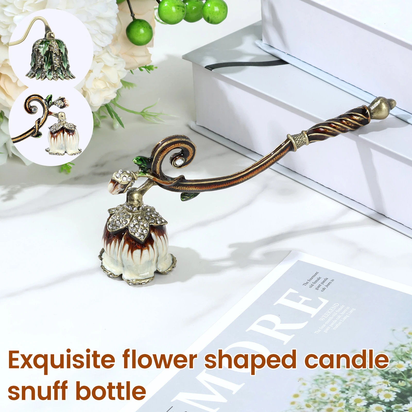 New Candle Snuffer Safe Candle Extinguisher with Long Handle Elegant Decorative Candlesnuffer Metal Candle Stopper White/Green