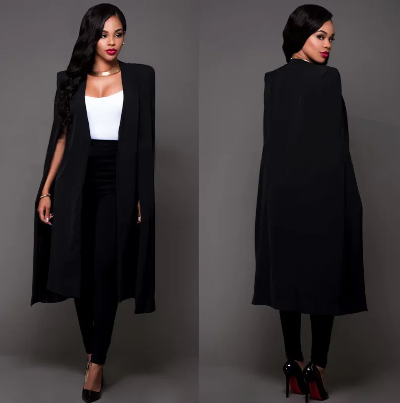 2025 Newwhite Women's Blazer Long Sleeve Lapel Cape Blazer Coat Casual Split Poncho OL Jacket Cloak Coat Women Blazer Suit