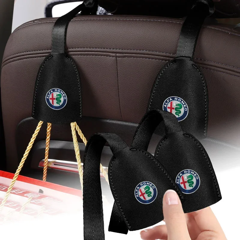 Leather Car Seat Back Hooks Hanging Bag Rack Interior Accessories For Alfa Romeo 147 159 156 Giulietta Giulia Mito Spider Alpha