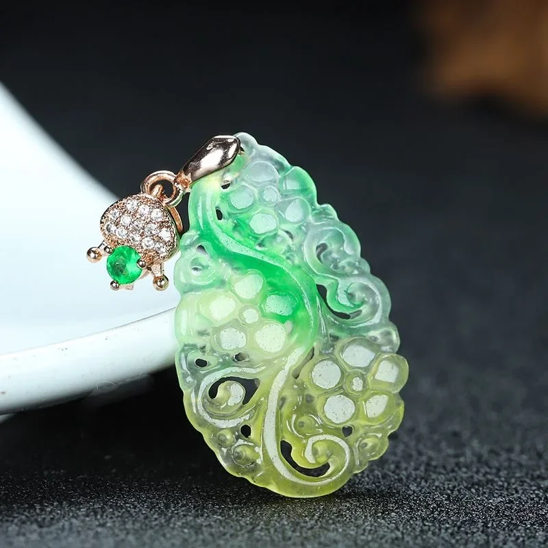 

S925 Silver Carved Green Jade Inlaid Hollowed Out Droplet Pendant Chinese Necklace Jewellery Fashion Lucky Man Woman Amulet Gift