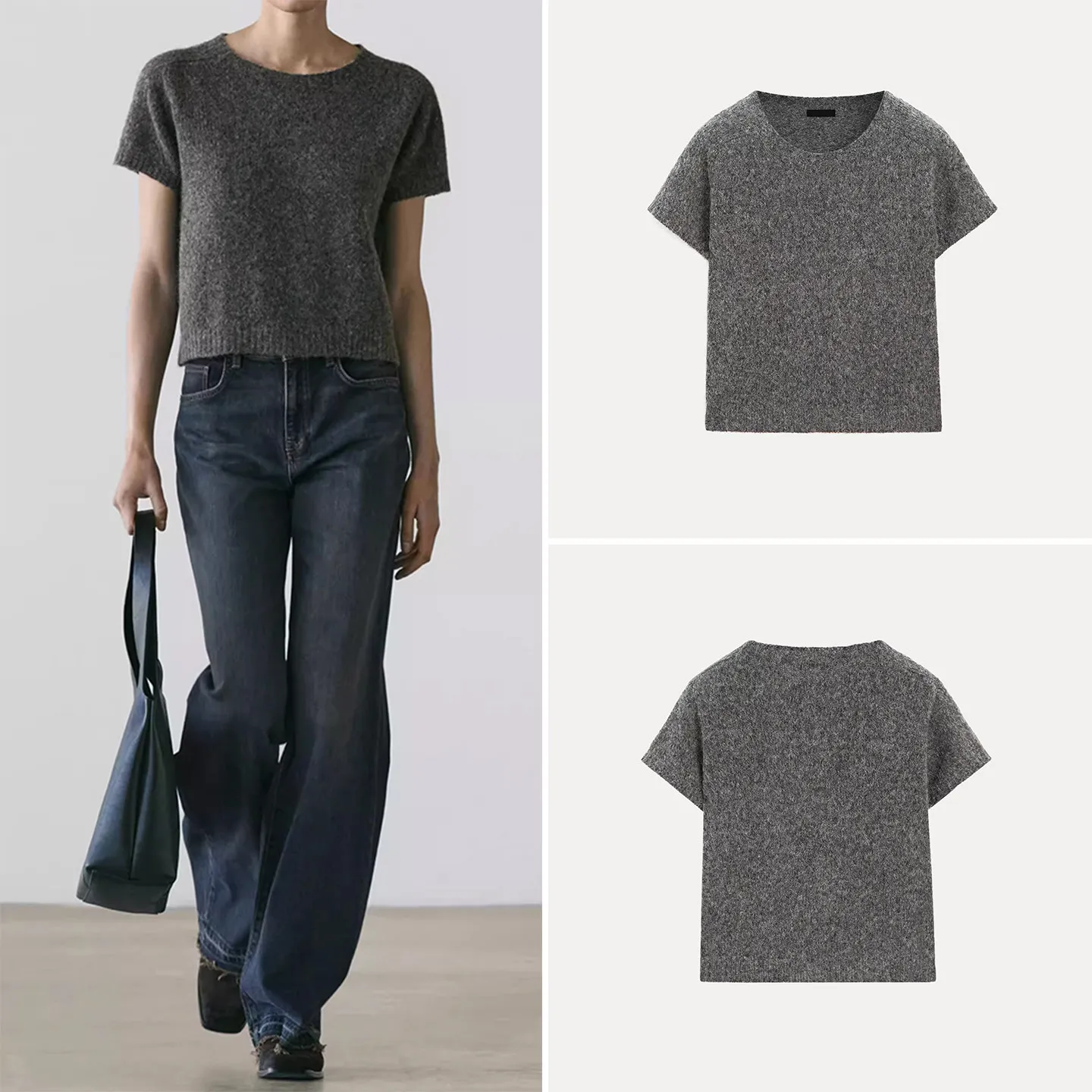 

Женский вязаный свитер с круглым вырезом и коротким рукавом, весна 2026, новинка, элегантный, повседневный, удобный, мягкий трикотаж, укороченный фасон