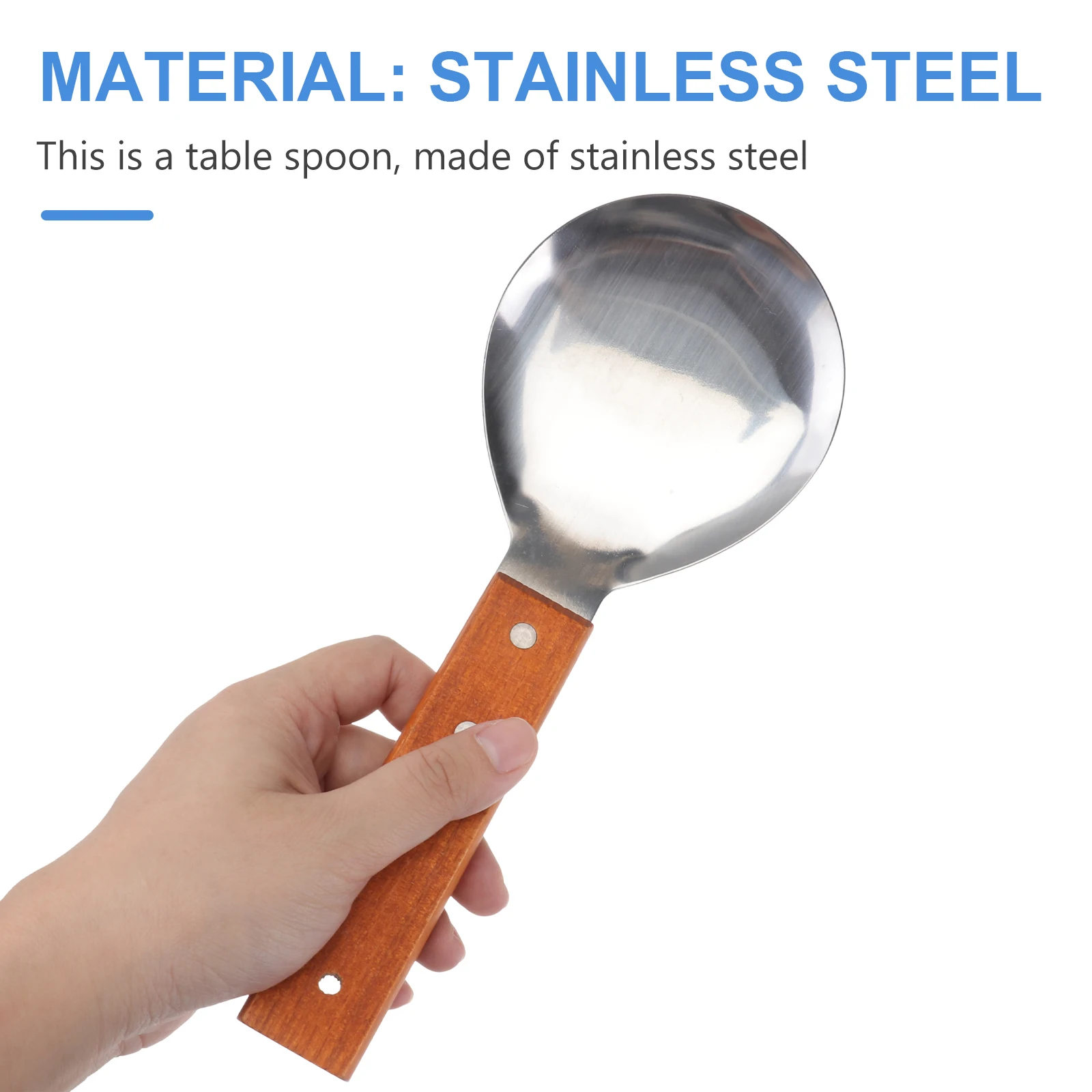 

Stainless Steel Rice Spoon Large Brown Wooden Handle Kitchen Food Serving Spoon Soup Scoop for Home Restaurant