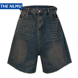 Wide Leg Vintage Jeans Short Men Summer Loose Casual Blue Denim Pants Retro Y2K Shorts