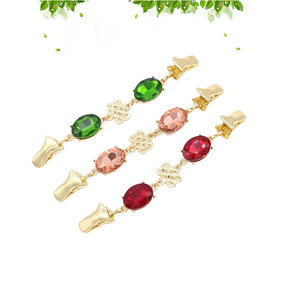 

3pcs Crystal Clips Vintage Style Clothing Accessories Women Ladies Girls Red Green Pink Cardigan Clips Fashion Sweater Chain