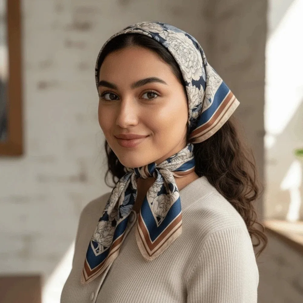 

Breathable Mom Square Headscarf Sunscreen Personalized Design Double-sided Printed Silk Scarf Lightweight Headband