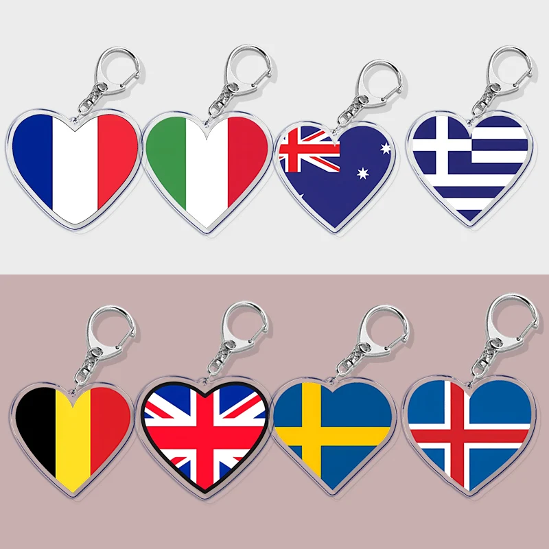 Scotland Germany Country Love Heart Keychains Ring for Accessories Bag Pendant Key Chain Llaveros Ewelry Fans Gifts