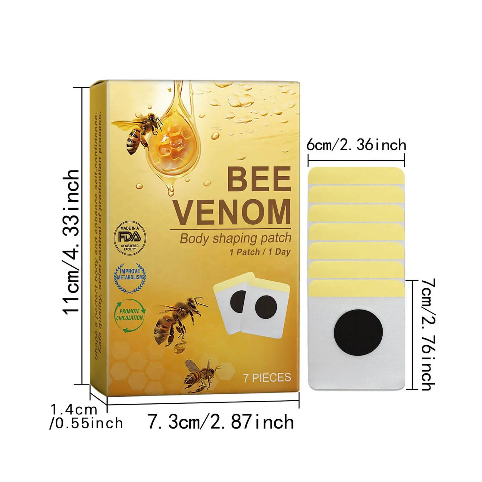 30Pcs Fat Burning Anti-Swelling Slimming Patch Lymphatic Detoxification Detox Abdominal Bee Venom Patches for Body Care Beauty