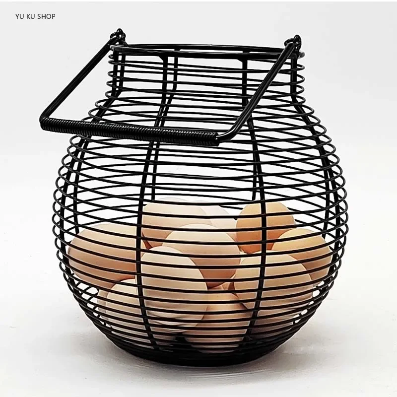 

Iron Round Egg Basket Kitchen Egg Tool Fruit Storage Basket Portable Grocery Shopping Cute Picnic Organization Kitchen Items New