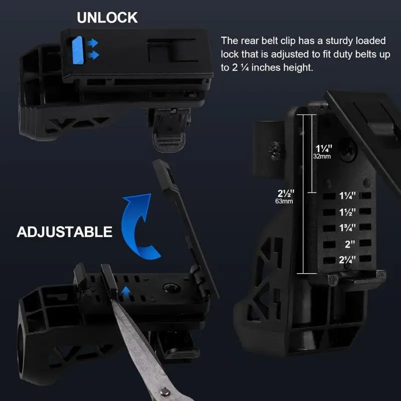 1Pcs Flashlight With Lever Side Lock System Flashlight Holder For Belt 360° Rotatable For 2.5-3cm Diameter Flashlight