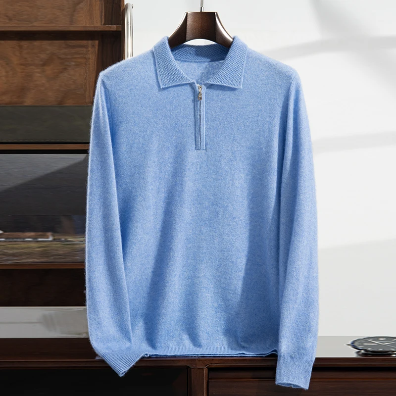 100% pure cashmere men's pullover, autumn/winter new business casual knitted sweater, thick and warm POLO collar, loose tops
