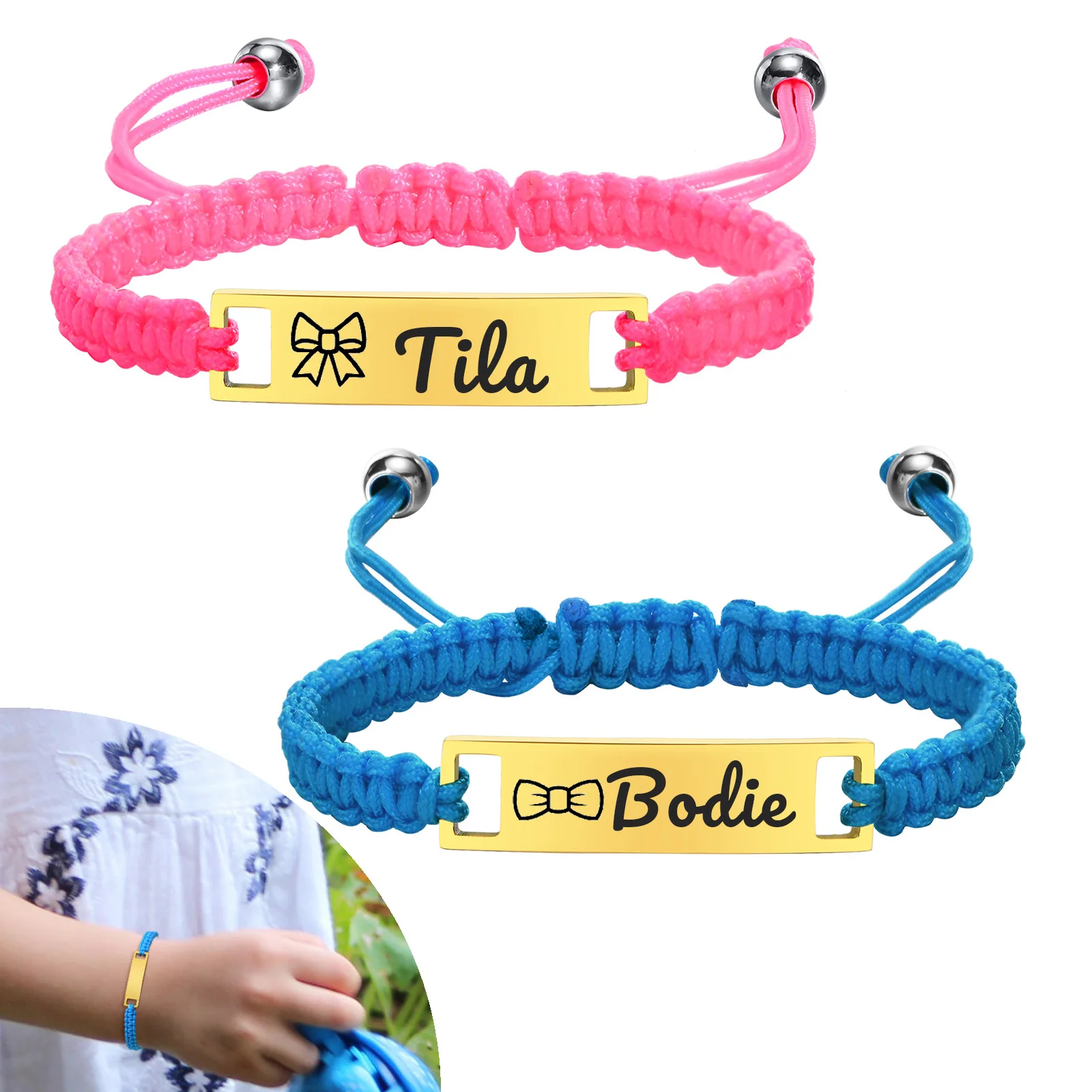 

1/2 PCS Customized Vintage Braided Chain 12-21cm Adjustable Braided Rope Custom ID Tag Stainless Steel Chain Children Jewelry