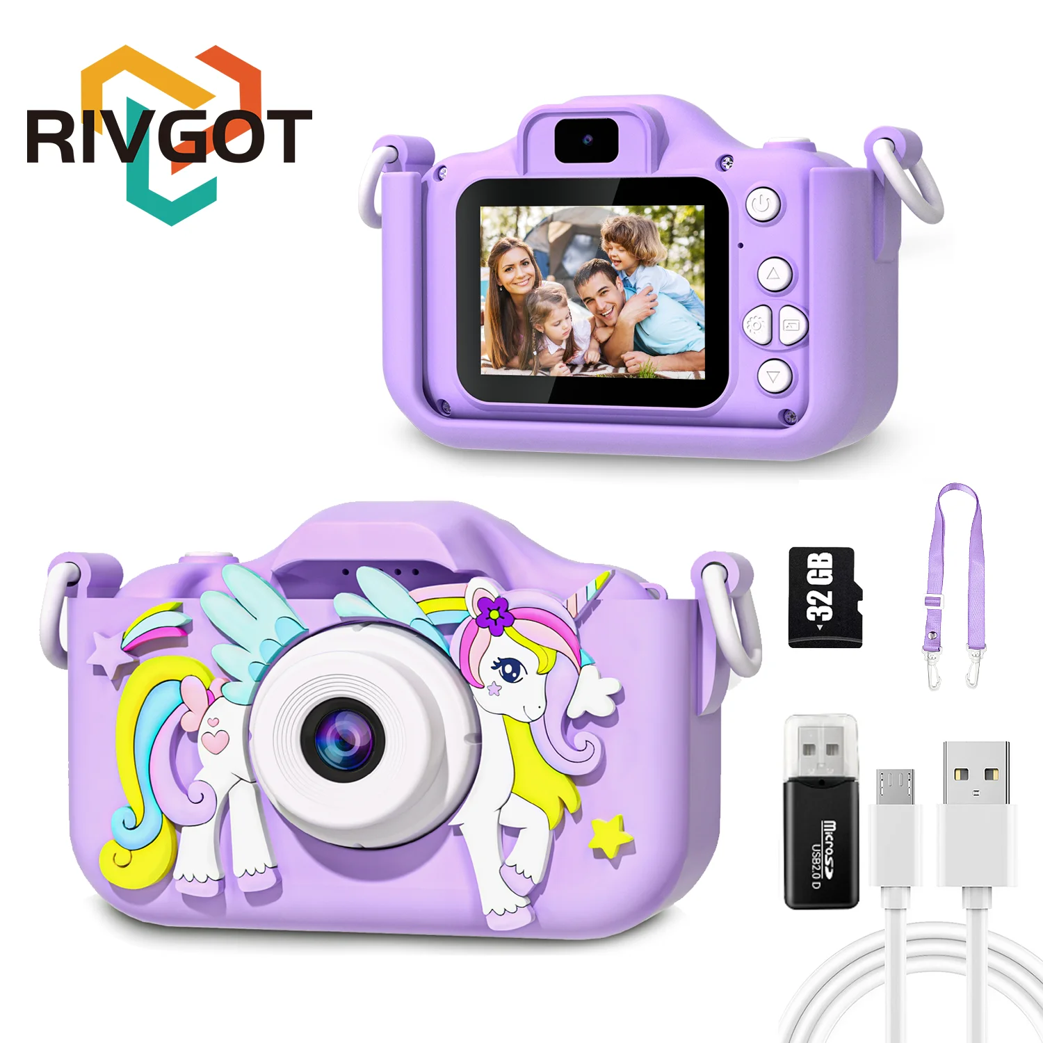 Kids Mini Camera Cartoon Unicorn Toys for Girls Boys Birthday Gifts 1080P HD 2inch Screen With Silicone Case Record Life Camera