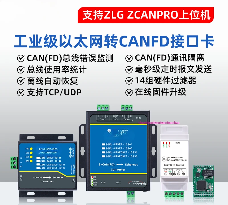 

Изолированный промышленный Ethernet ZQWL для модуля CANFD для сети CANopen J1939 OBD ZLG