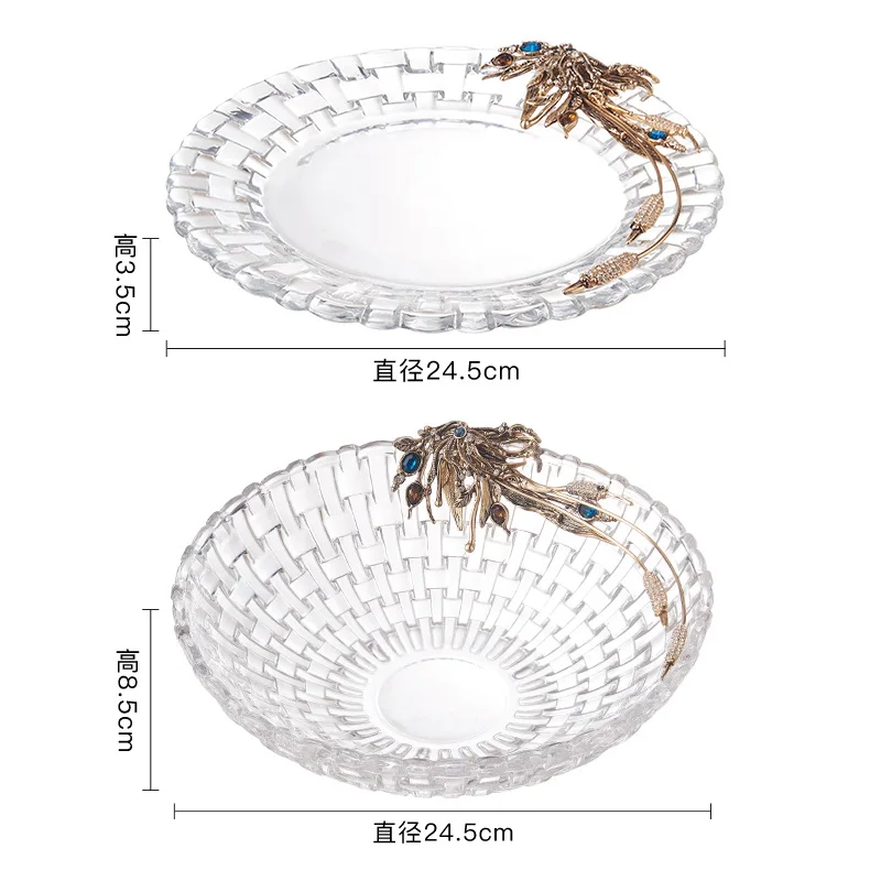 Woven fruit bucket fruit plate, living room home retro high-end dining table ornament, small exquisite snack plate