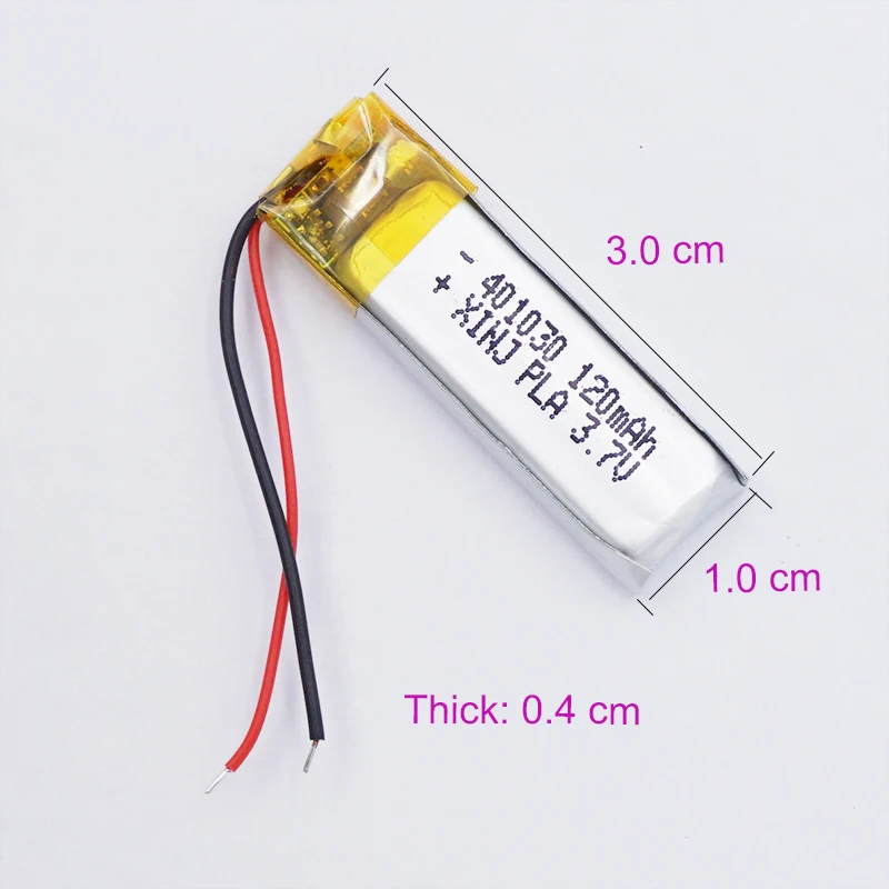 2Pcs 3.7V 120mAh 0.444Wh Replacement Rechargeable Li Lipo Battery For GPS Pen Sat Nav Bluetooth Speaker Driving Recorder 401030