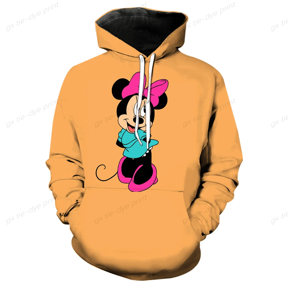 2024 New Disney Women Hoodies Mickey Mouse Harajuku Oversized Hoodie Cartoon Sleeve Tops Fashion Pockets Hooded Sweaters Female