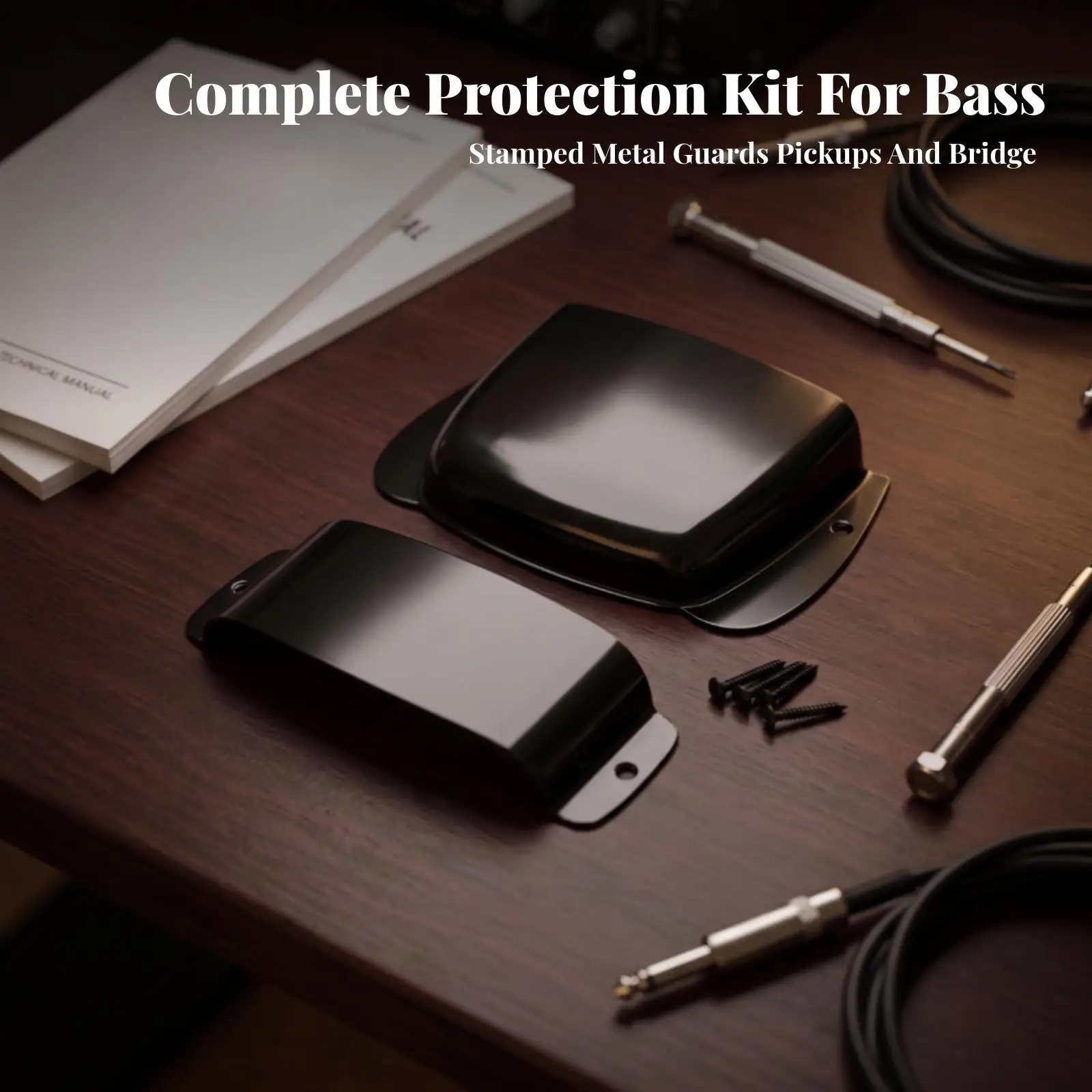 2 Pieces Bass Pickup Cover | Metal Construction, Polished Finish, Bass Pickup Protection Cover with Screws, for Stage