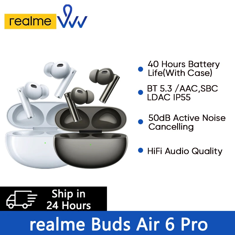 realme Buds Air 6 Pro True Wireless Earphone 50dB Deep Sea Noise Reduction 2.0 Bluetooth 5.3 Wireless Headphone