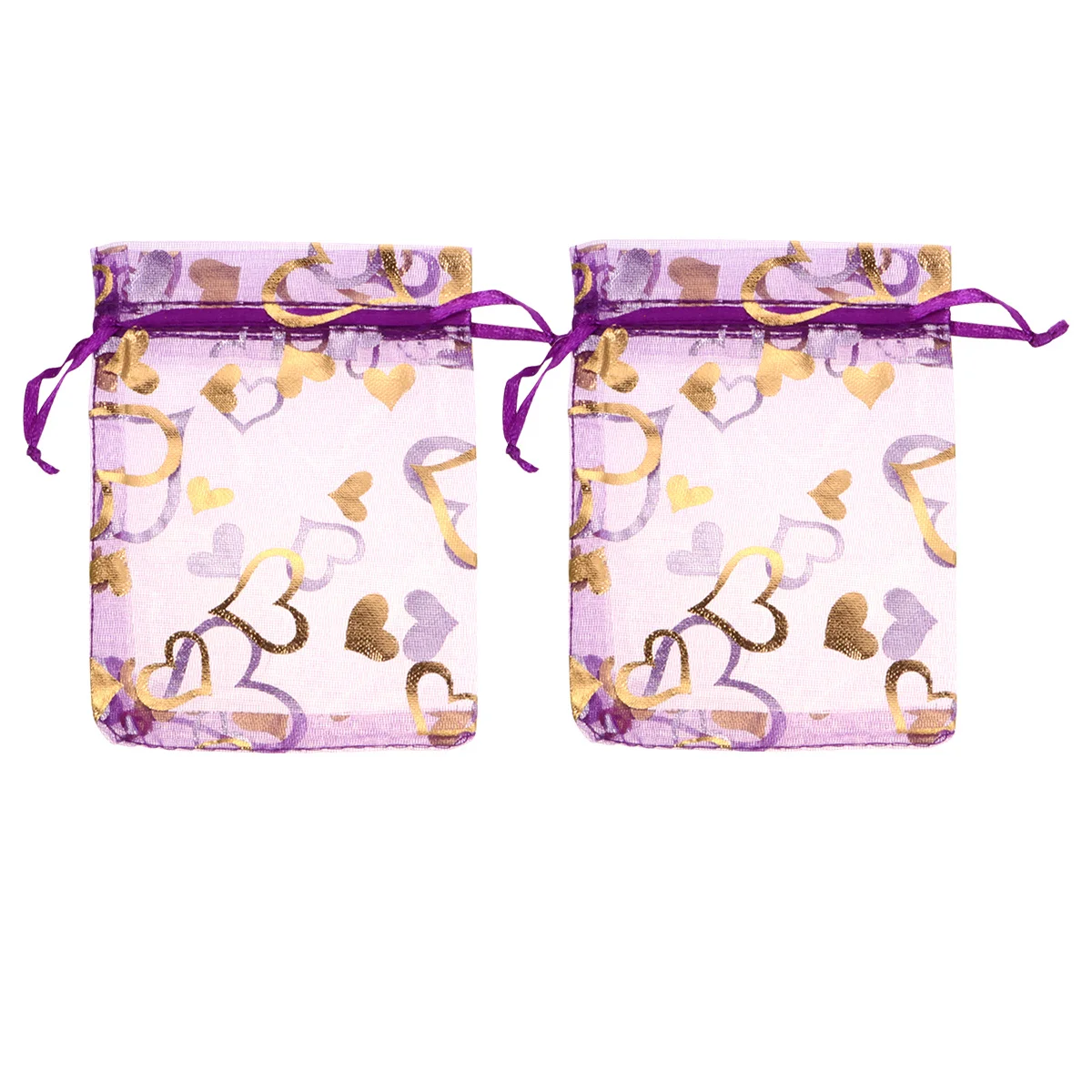 

100Pcs Heart Shaped Drawstring Pouches Durable Portable Candy Bag Gift Bags for Snacks Cookies Fruits Surprise Purple