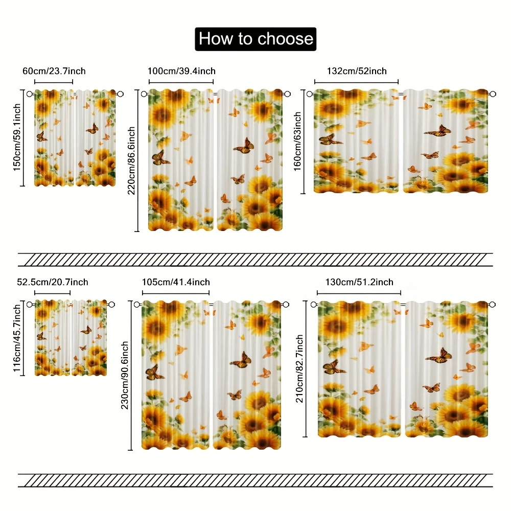 Vibrant Sunflower Floral Print Curtains for Living Room Bedroom Home Decor Sunlight Filtering Window Treatment